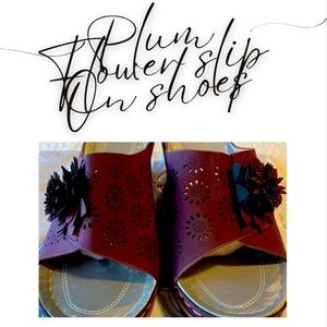 Plum with flower slip on shoes